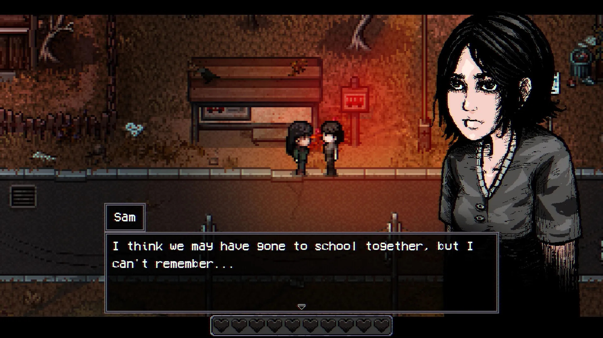 A conversation with villager Sam in the town of Elderfield
