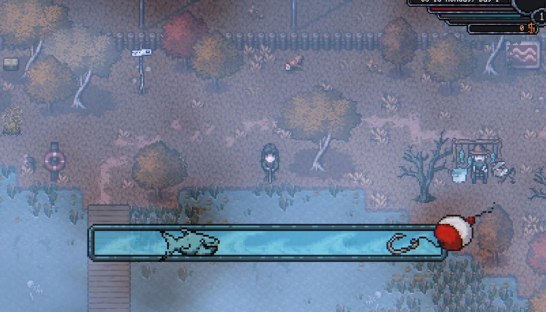 The fishing minigame in Welcome to Elderfield, captured on PC